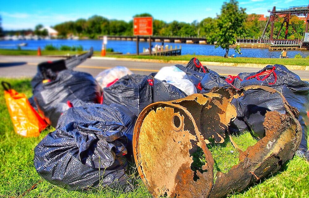 Collected cleanup debris ready for measurement and disposal
